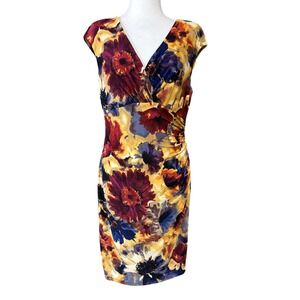 Lauren Ralph Lauren Womens 10P Multicolor Floral Ruched Sheath Dress Knee Length